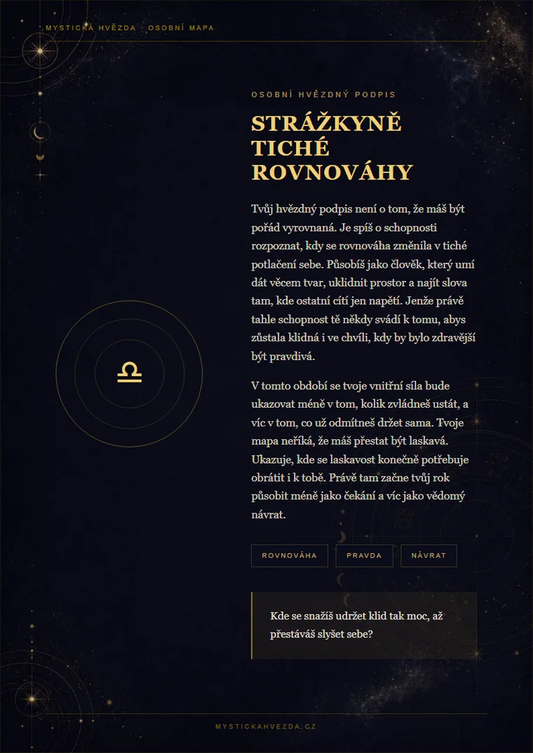 Náhled stránky s osobním hvězdným podpisem