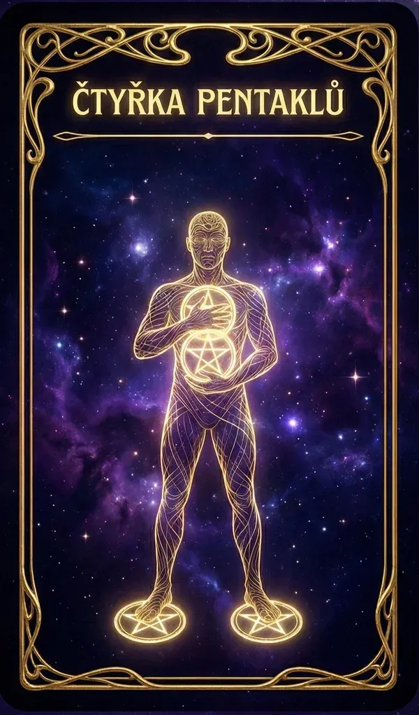 Čtyřka pentáklů tarot karta