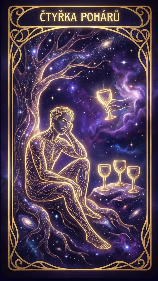 Čtyřka pohárů tarot karta