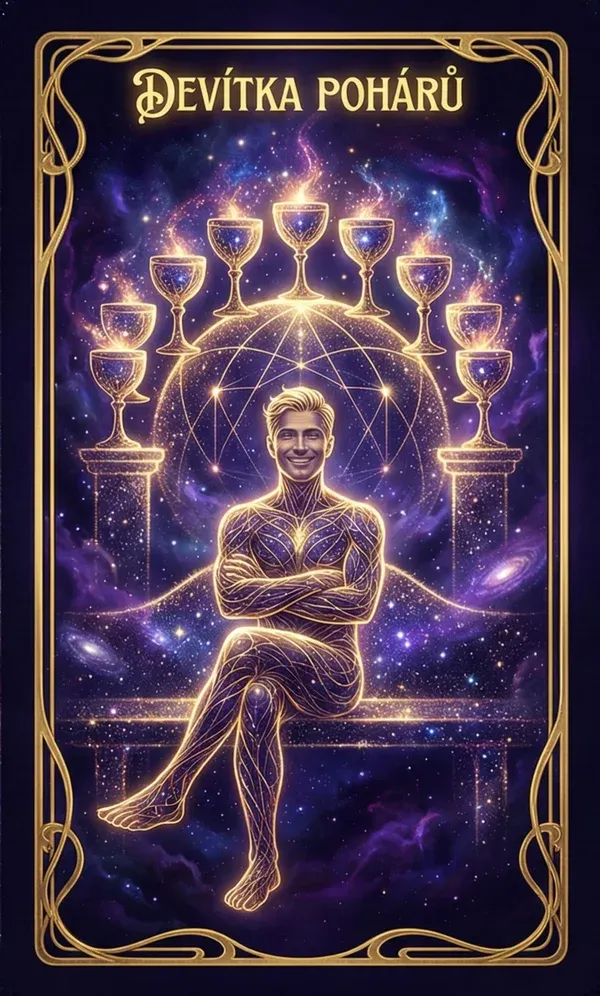 Devítka pohárů tarot karta
