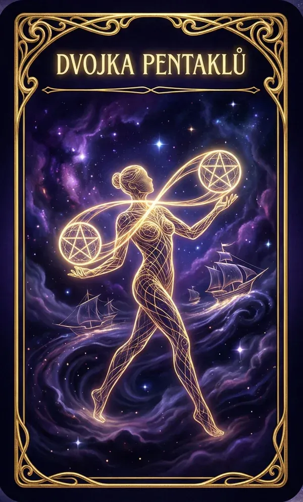 Dvojka pentáklů tarot karta