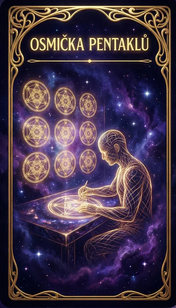 Osmička pentáklů tarot karta