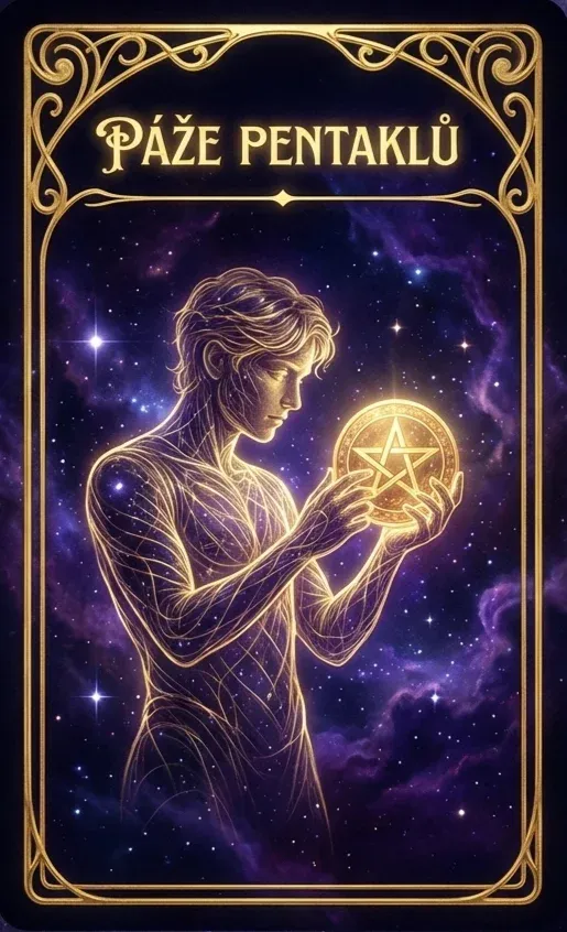 Páže pentáklů tarot karta
