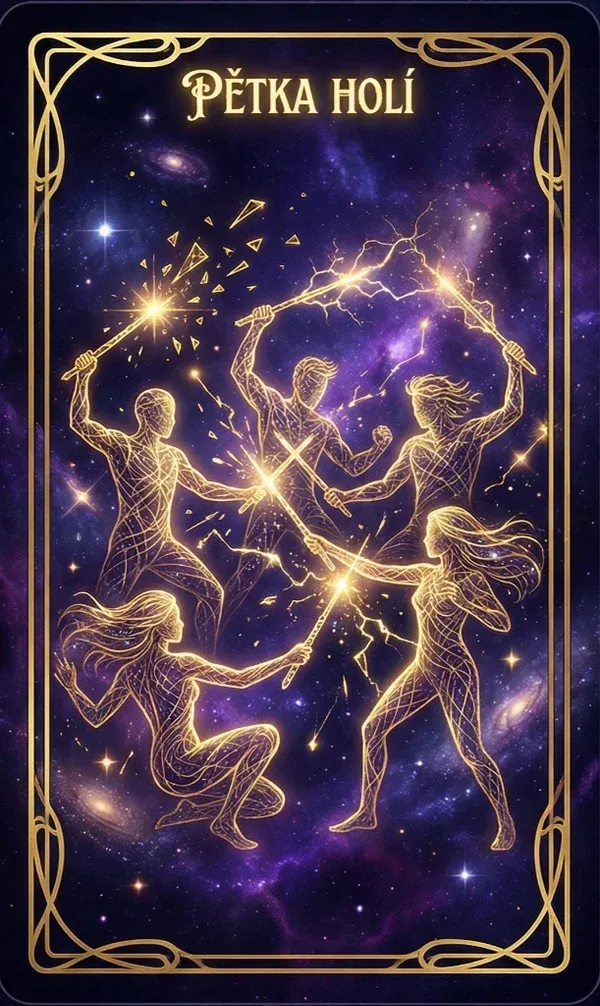 Pětka holí tarot karta