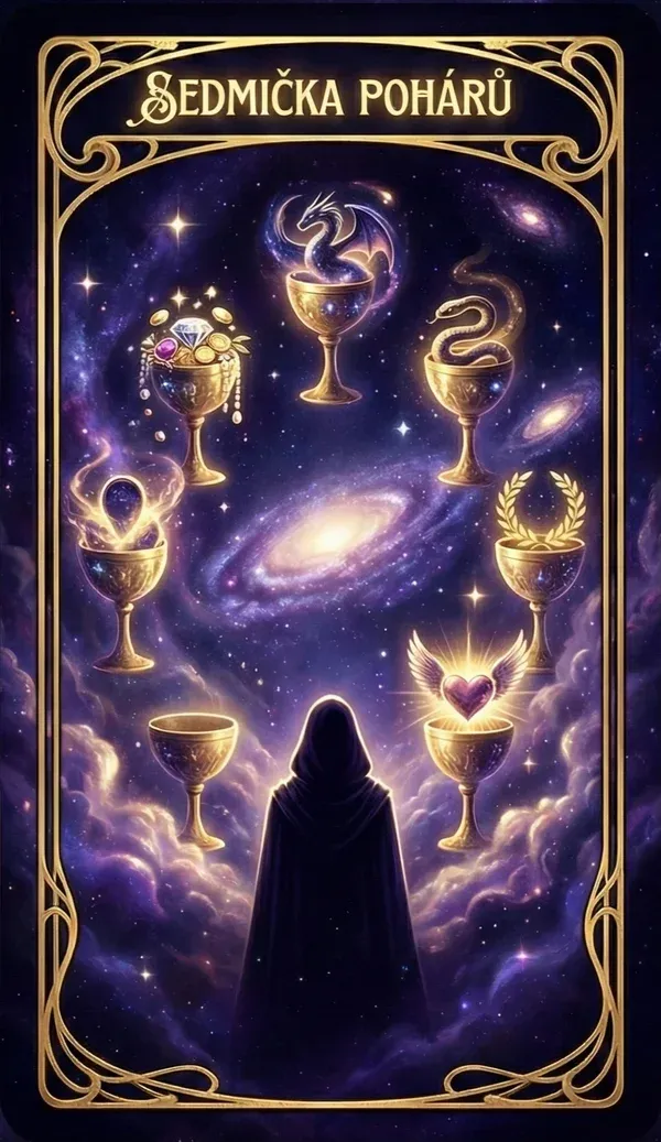 Sedmička pohárů tarot karta