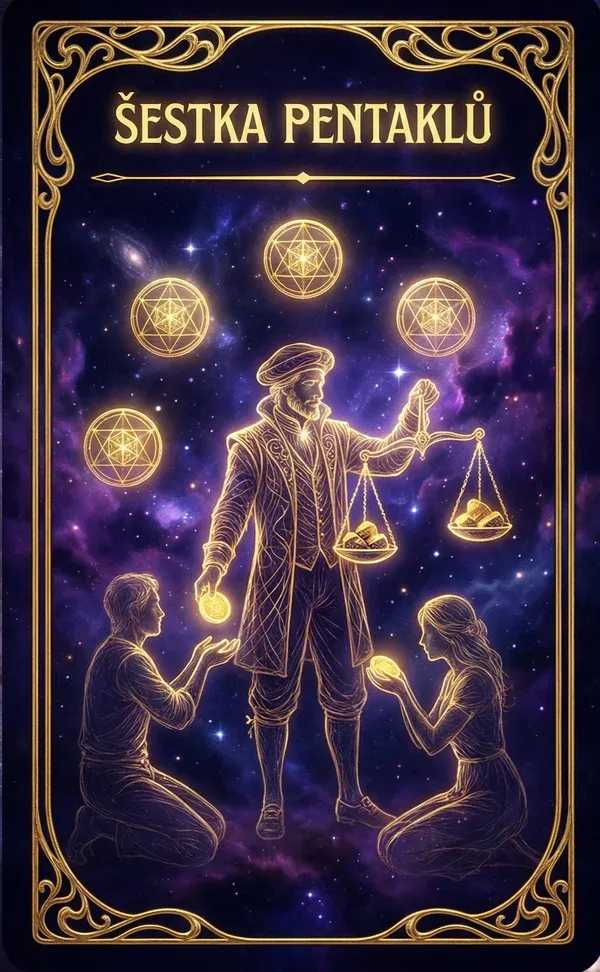 Šestka pentáklů tarot karta