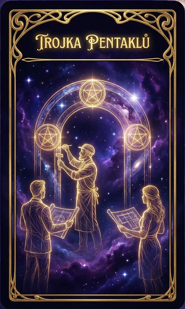 Trojka pentáklů tarot karta